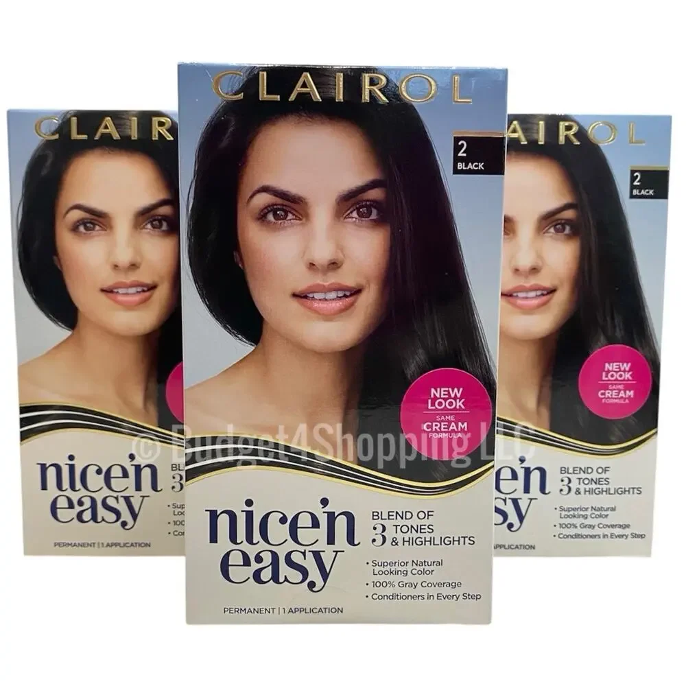 Clairol Nice'n Easy Permanent Hair Dye 2 Black Hair Color, Pack of 3